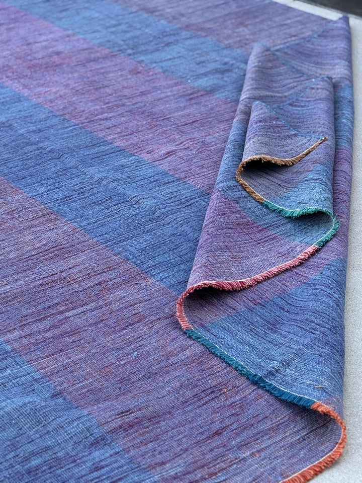 8x12 Handmade Afghan Kilim Rug | Pastel Denim Blue Purple Lavender | Wool Flatwoven Flatweave Handknotted Moroccan Eco-Friendly Outdoor Boho