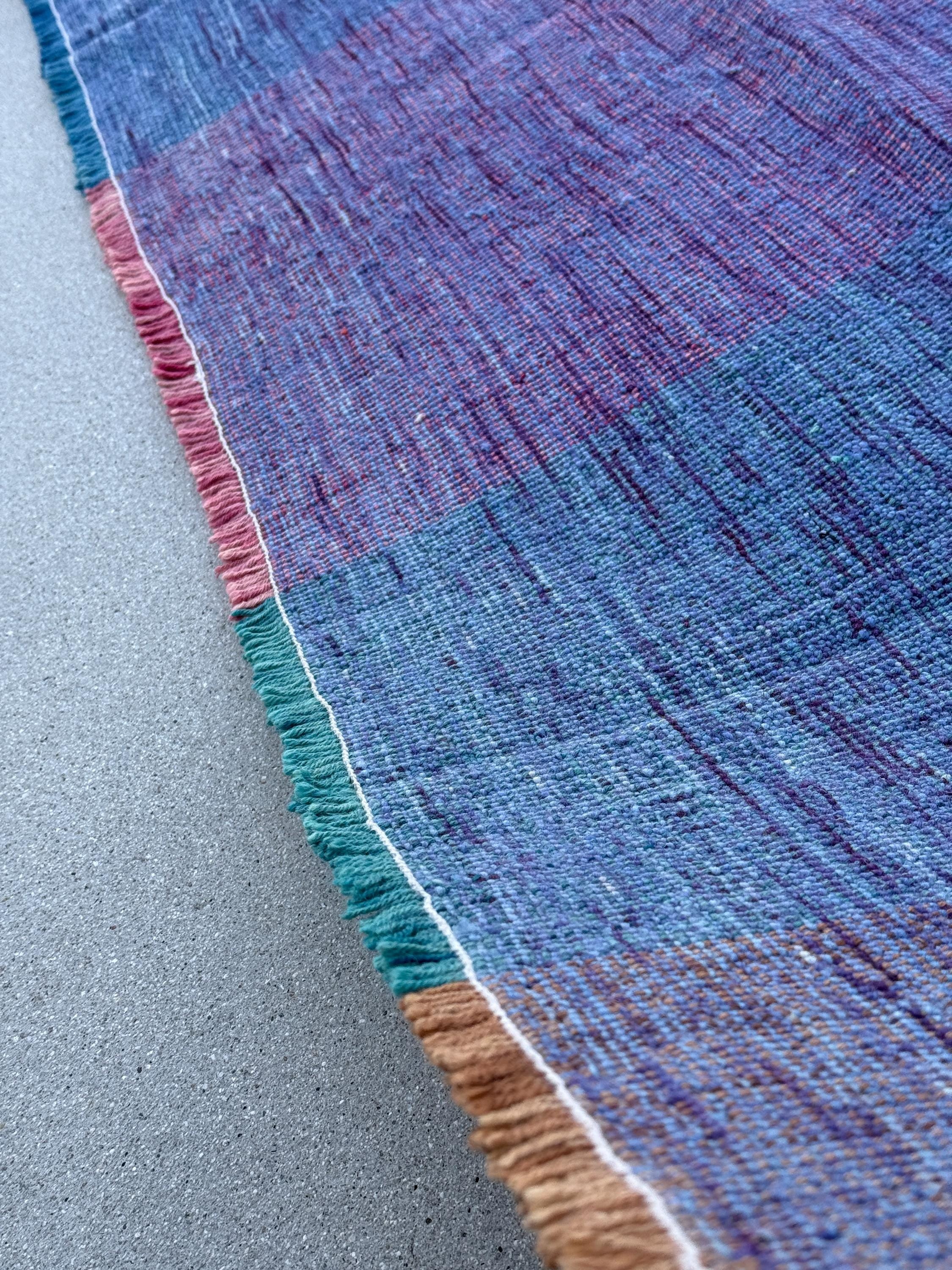 8x12 Handmade Afghan Kilim Rug | Pastel Denim Blue Purple Lavender | Wool Flatwoven Flatweave Handknotted Moroccan Eco-Friendly Outdoor Boho