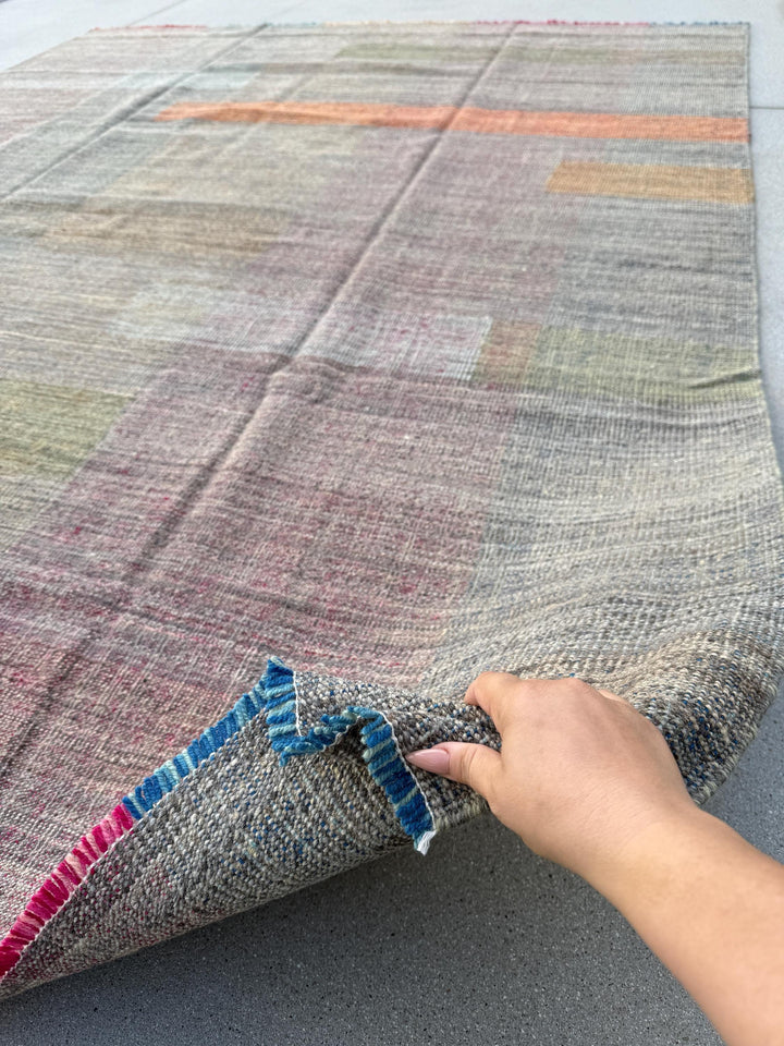 8x10 Handmade Afghan Kilim Rug | Beige Brown Magenta Red Orange Blue Olive Green Gold Grey | Wool Flatweave Flatwoven Outdoor Bohemian Boho