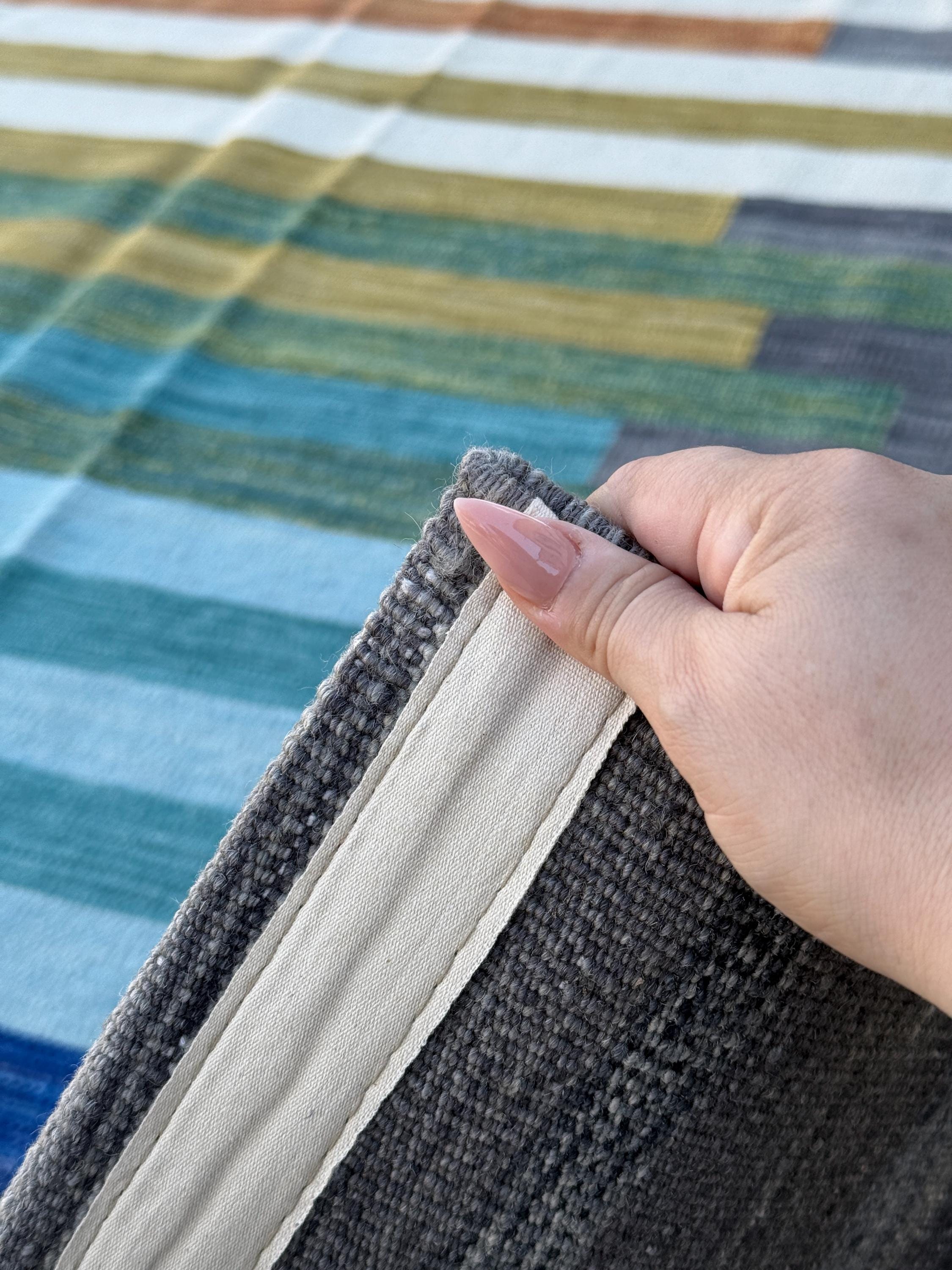 7x10 Handmade Afghan Kilim Rug | Grey Pink Orange Gold Yellow Teal Olive Green Sky Navy Aqua Blue White | Wool Handwoven Handknotted Scandi