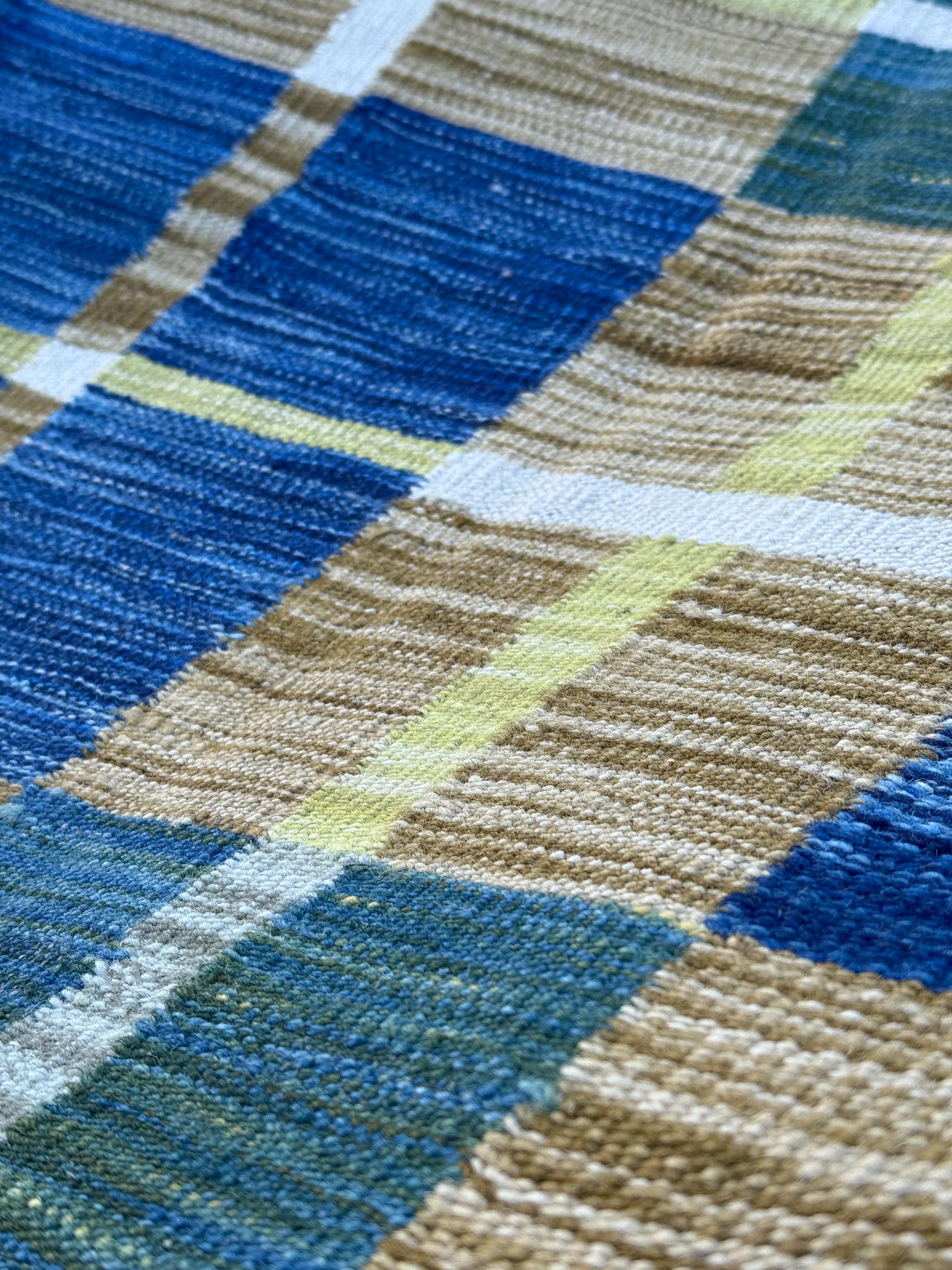 6-7x10 (213x305) Handmade Afghan Kilim Rug | Royal Blue Mustard Gold Yellow Forest Green Ivory White Beige Tan | Wool Handwoven Handknotted