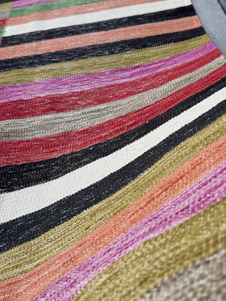 8x11 Handmade Afghan Kilim Rug | White Black Blood Red Pine Olive Green Cornsilk Gold Yellow Fuchsia Magenta Pink Grey Taupe Cream | Wool