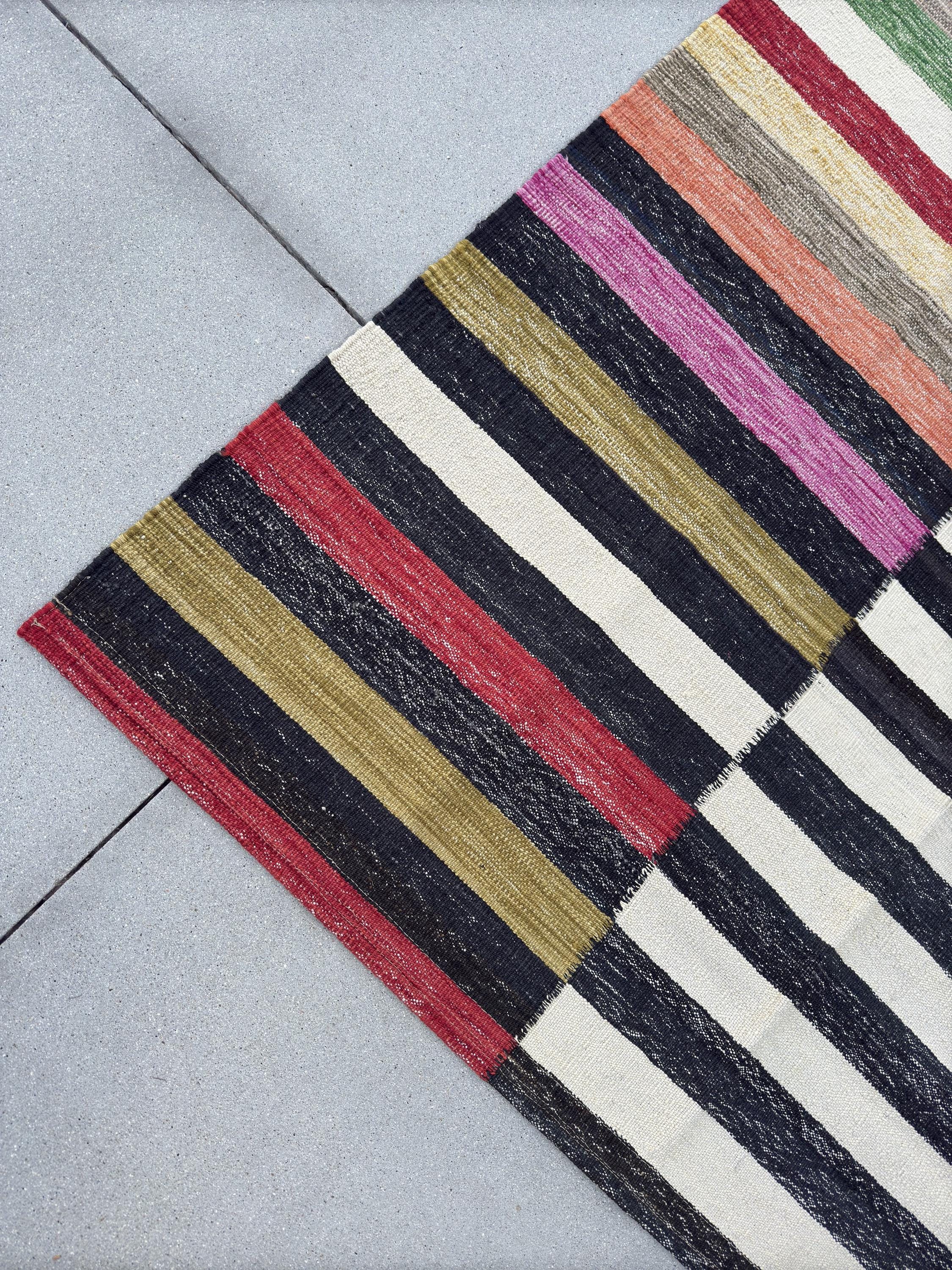 8x11 Handmade Afghan Kilim Rug | White Black Blood Red Pine Olive Green Cornsilk Gold Yellow Fuchsia Magenta Pink Grey Taupe Cream | Wool