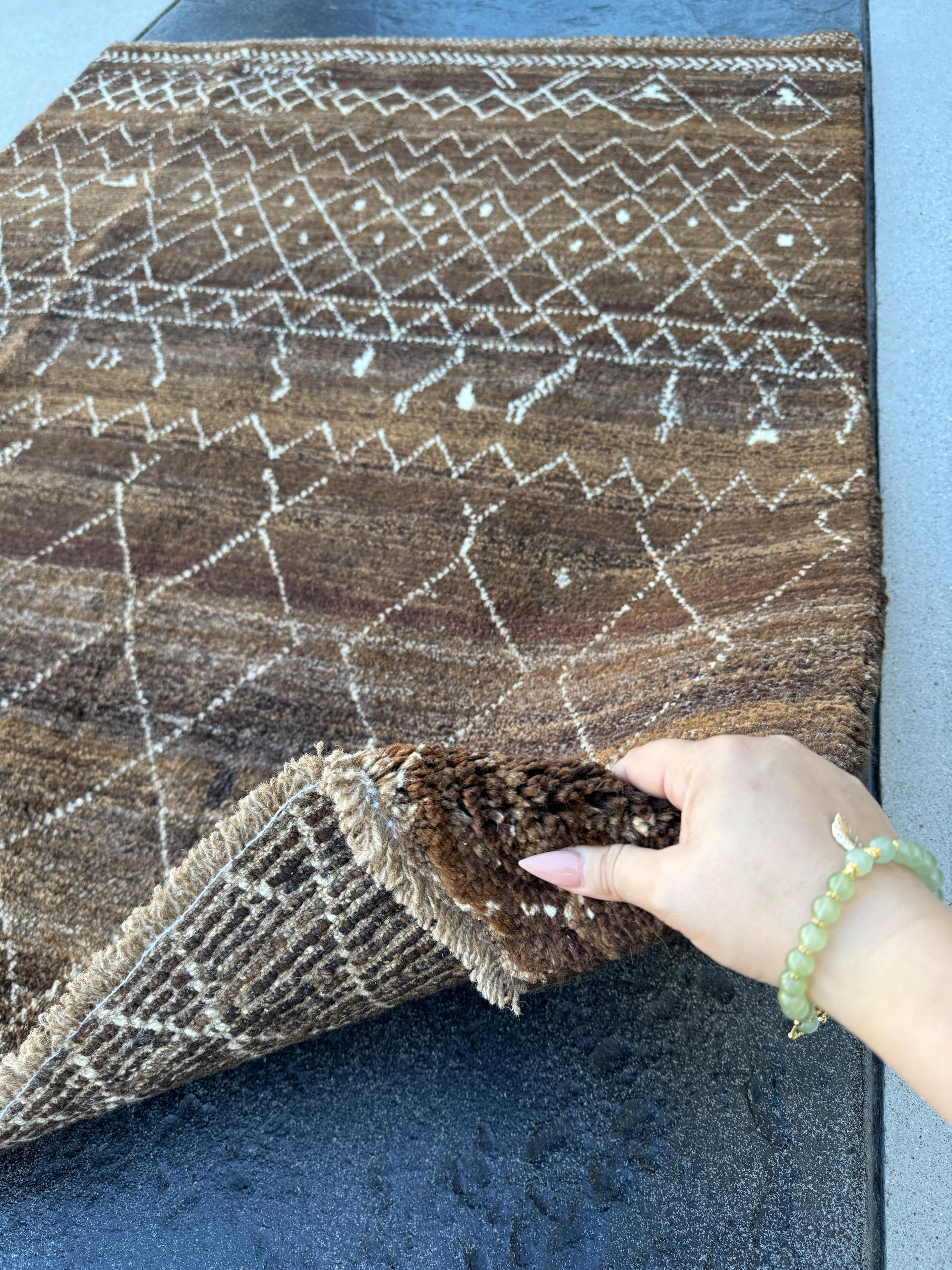 4x5 Handmade Afghan Moroccan Rug | Chocolate Brown Espresso Ivory | Wool Soft Plush Berber Classic Traditional Geometric Cabin Den Offic