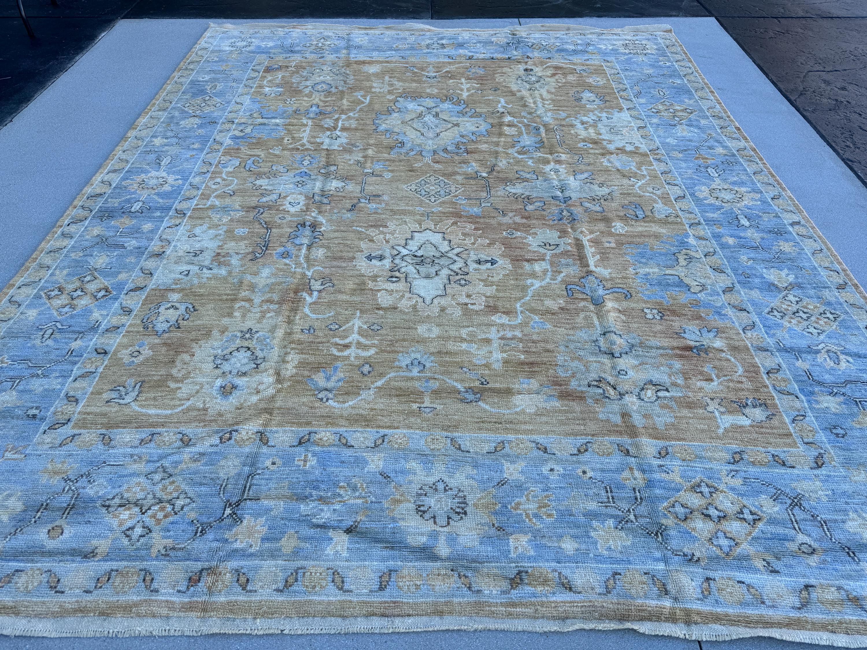 9x11 (284 x 347 cm) Handmade Afghan Rug | Powder Duck Egg Baby Blue Slate Charcoal Grey Peach Saffron Gold Cornsilk Ivory Cream Beige Taupe