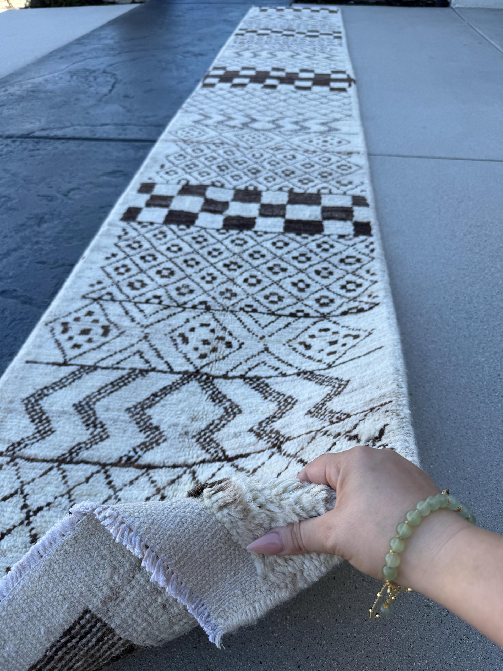 2x15 Handmade Afghan Moroccan Rug | Ivory Cream Dark Brown Light Beige Grayish Taupe | Berber Beni Ourain Mrirt Boujad Flokati Wool Entryway