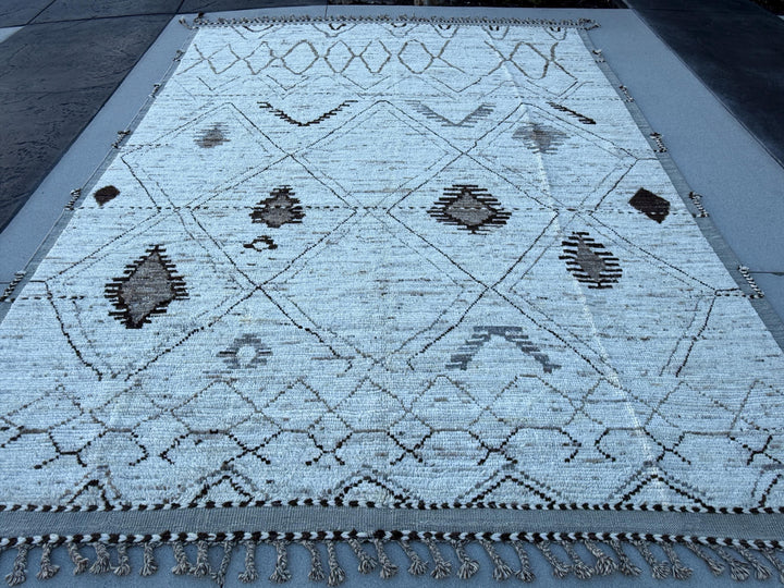 9x13~10x13 Handmade Afghan Moroccan Rug | Ivory Cream Light Charcoal Gray Dark Brown Taupe | Berber Beni Ourain Mrirt Boujad Azilal Taznakht