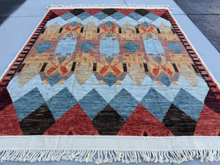 9x11 Handmade Afghan Moroccan Rug Burnt Orange Blood Red Sand Tan Brown Cream White Powder Denim Blue Gold Yellow Mocha Chestnut Burgundy