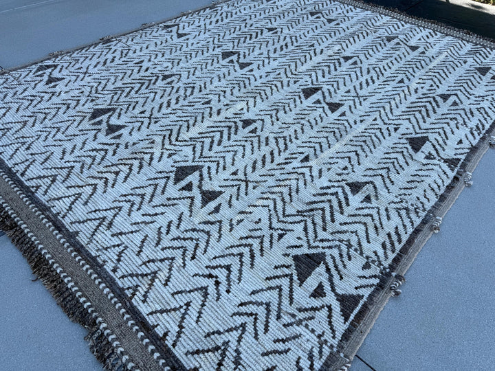 8x11-9x11-9x12 Handmade Afghan Moroccan Rug | Neutral Ivory Cream Taupe Charcoal Gray Beige | Berber Beni Ourain Flokati Boho Handwoven Wool