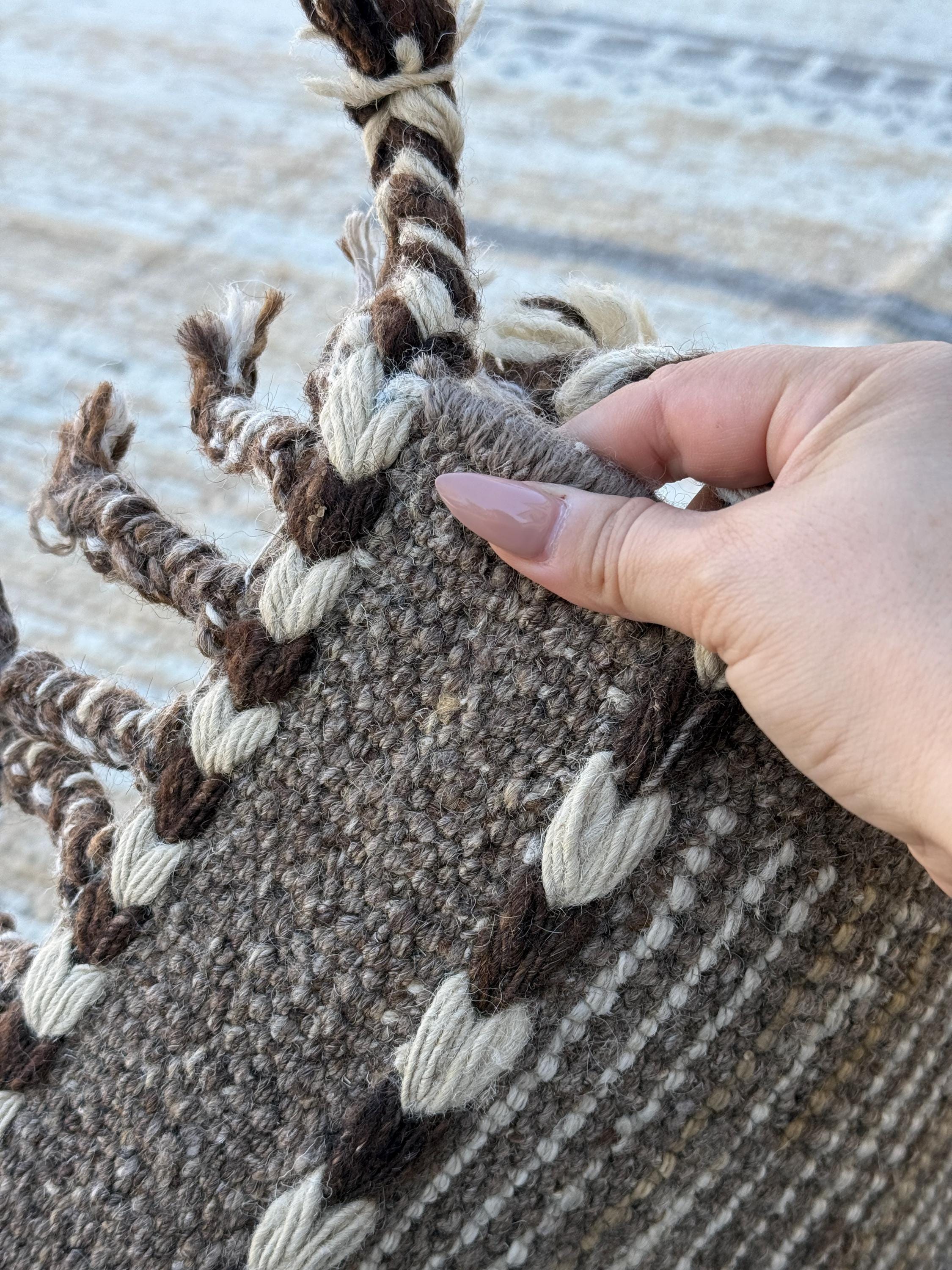 8x11 Handmade Afghan Moroccan Rug | Ivory Cream Light Brown Taupe Charcoal Gray Sand Beige | Earth Berber Beni Plush Turkish Wool Oushak