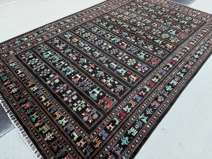 7x10 Handmade Afghan Rug | Black Turquoise Coral Red Soft Pink Golden Yellow Lavender Mint Sage Green Navy Blue Ivory Cream Burnt Orange