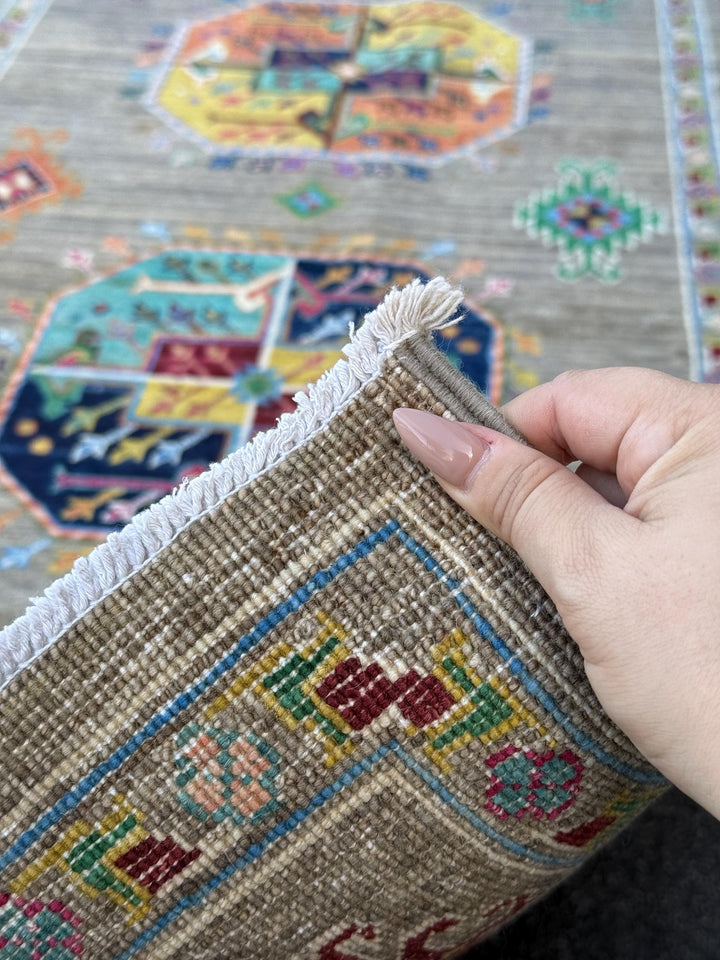 3x14 Handmade Afghan Runner Rug | Earthy Brown Teal Sky Midnight Blue Mustard Yellow Burgundy Red Pink Peach Coral Orange Forest Green Wool