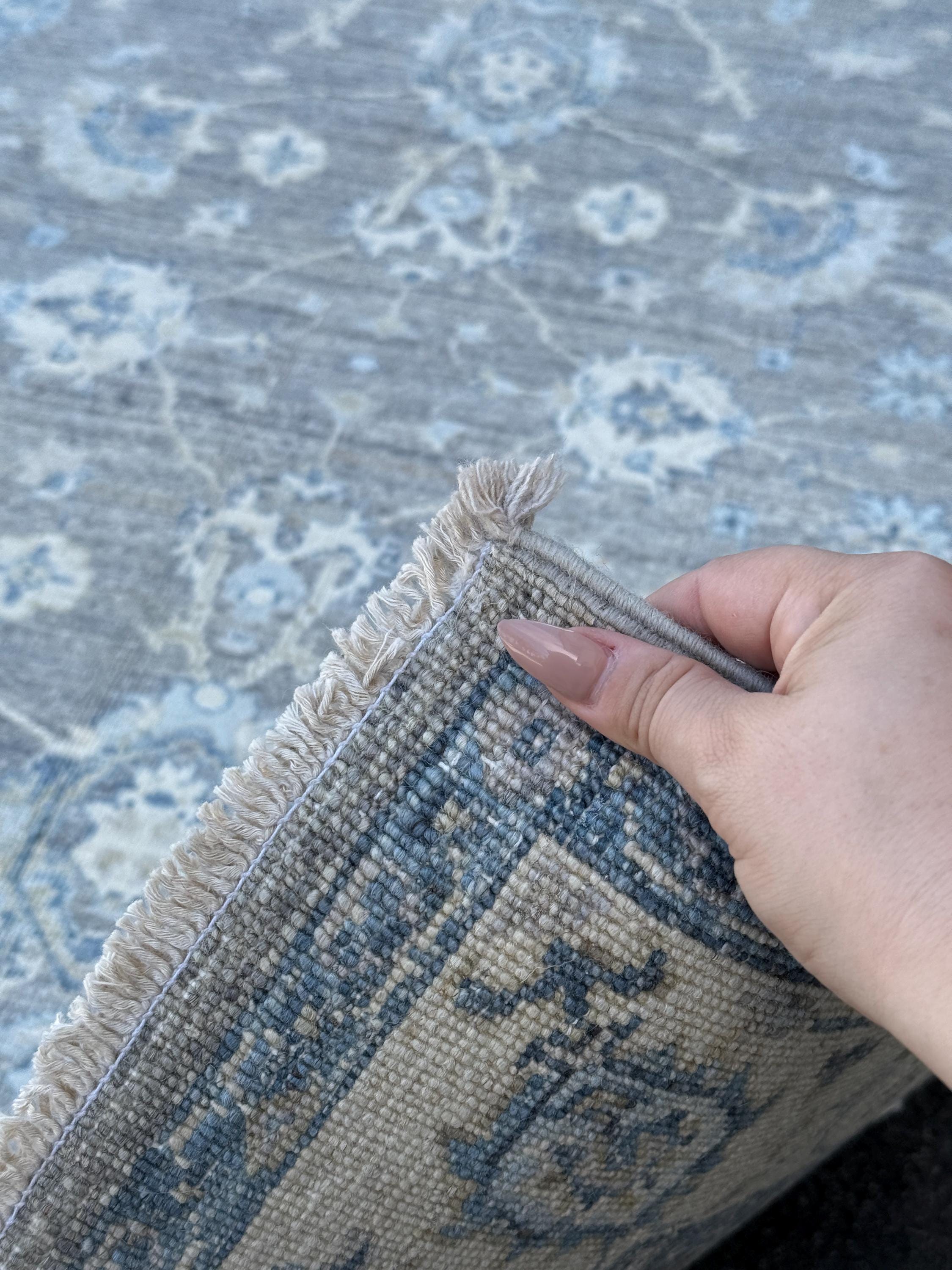 3-4x5 (121x152) Handmade Afghan Rug | Muted Slate Blue Dusty Grey Gray Cream Beige Taupe Stone Ivory | Wool Tribal Persian Boho Floral