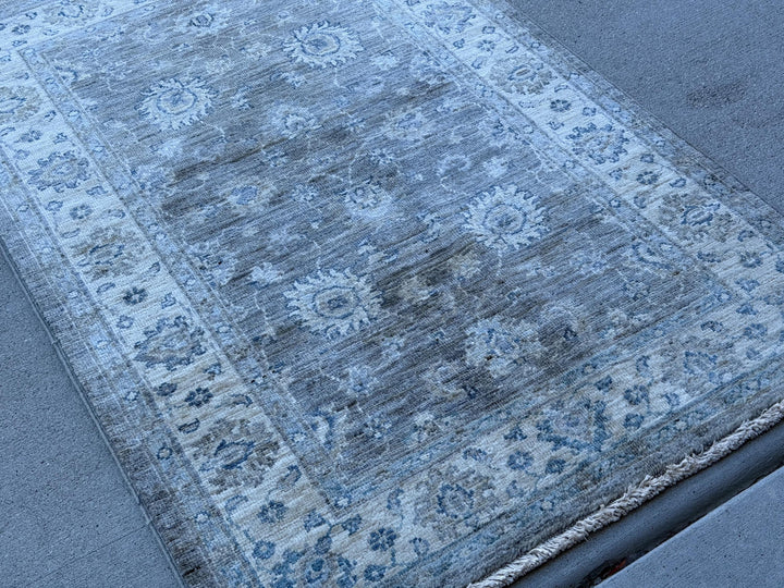 3x4 (83 x 127) Handmade Afghan Rug | Gray Beige Tan Taupe Ivory Cream Light Blue | Gabbeh Wool Handknotted Tribal Handwoven Traditional