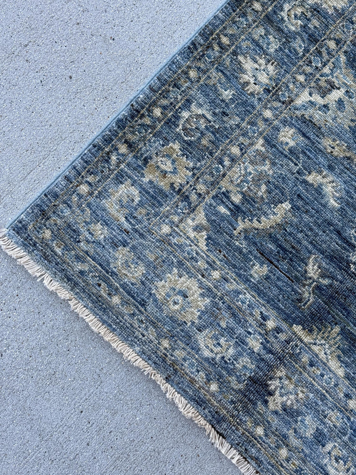 3x4 Handmade Afghan Rug | Denim Prussian Blue Ivory Cream Beige Grey Gray Taupe Gold | Wool Handknotted Persian Boho Handwoven Traditional