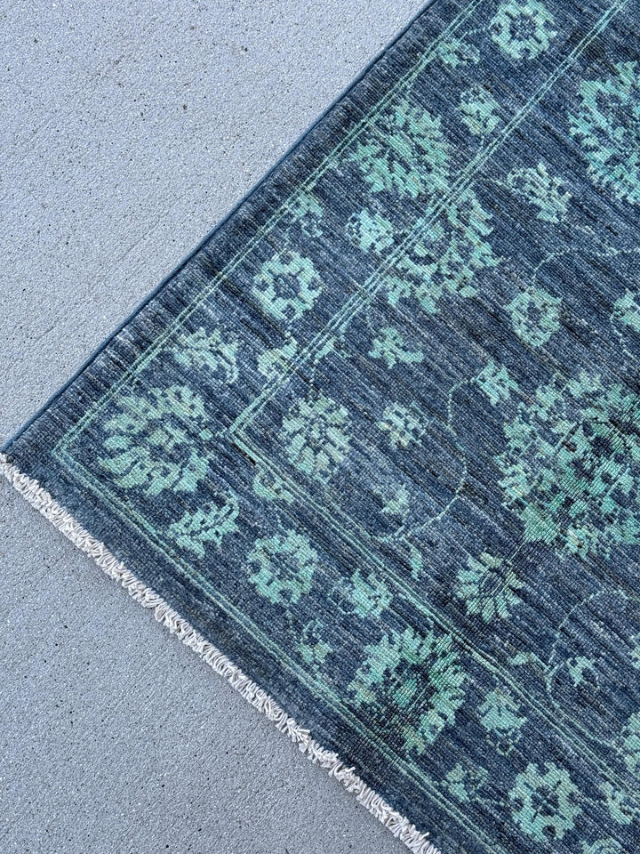 3x4~3x5 Handmade Afghan Rug | Distressed Denim Slate Blue Teal Mint Green Gabbeh Wool Handknotted Tribal Persian Boho Handwoven Traditional