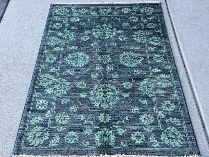 3x4~3x5 Handmade Afghan Rug | Distressed Denim Slate Blue Teal Mint Green Gabbeh Wool Handknotted Tribal Persian Boho Handwoven Traditional