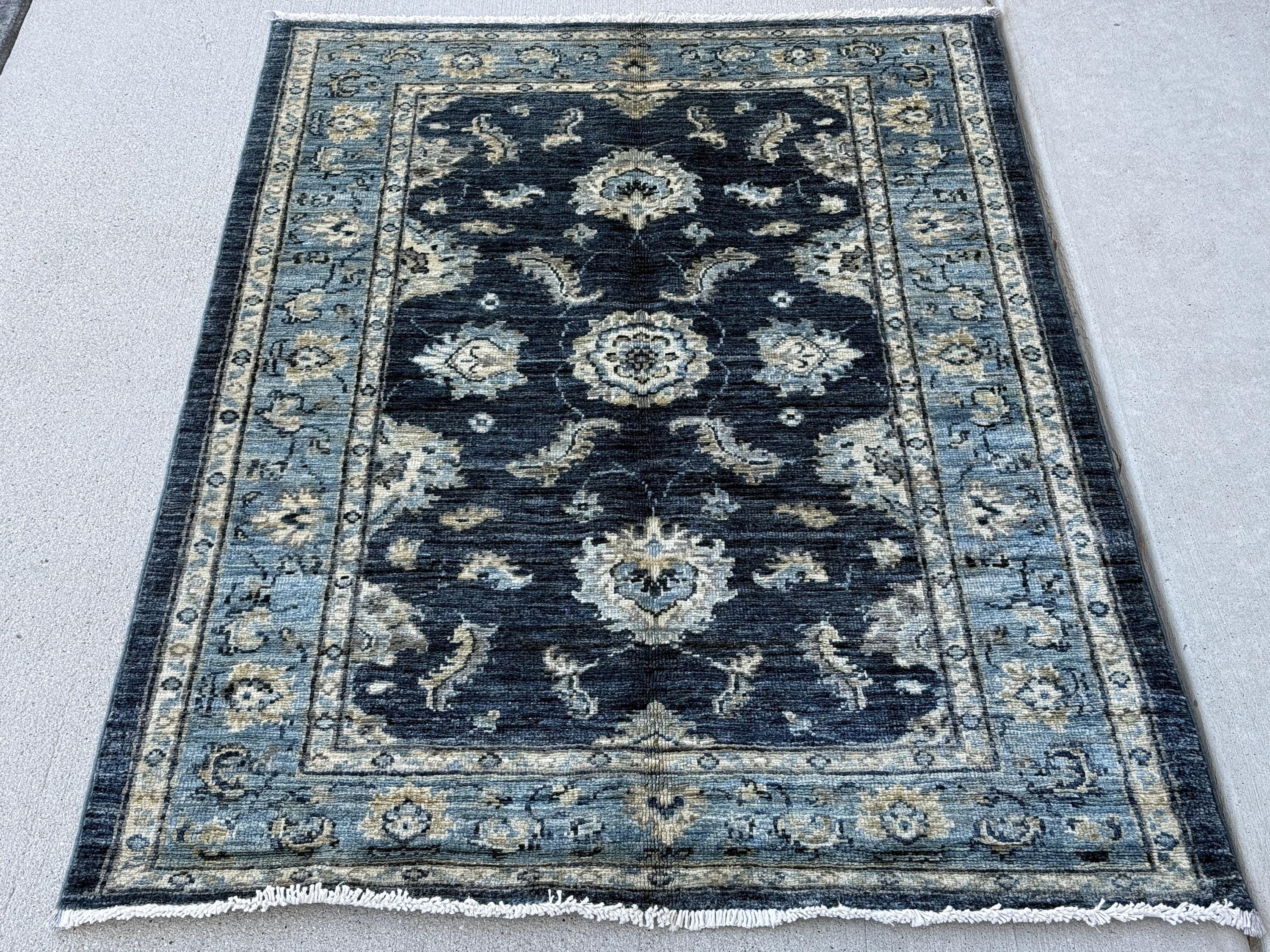 3x4 Handmade Afghan Rug | Dark Navy Denim Sky Blue Beige Ivory Cream Gold Gabbeh Wool Handknotted Tribal Persian Boho Handwoven Traditional