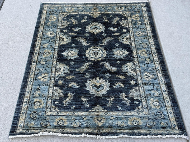 3x4 Handmade Afghan Rug | Dark Navy Denim Sky Blue Beige Ivory Cream Gold Gabbeh Wool Handknotted Tribal Persian Boho Handwoven Traditional