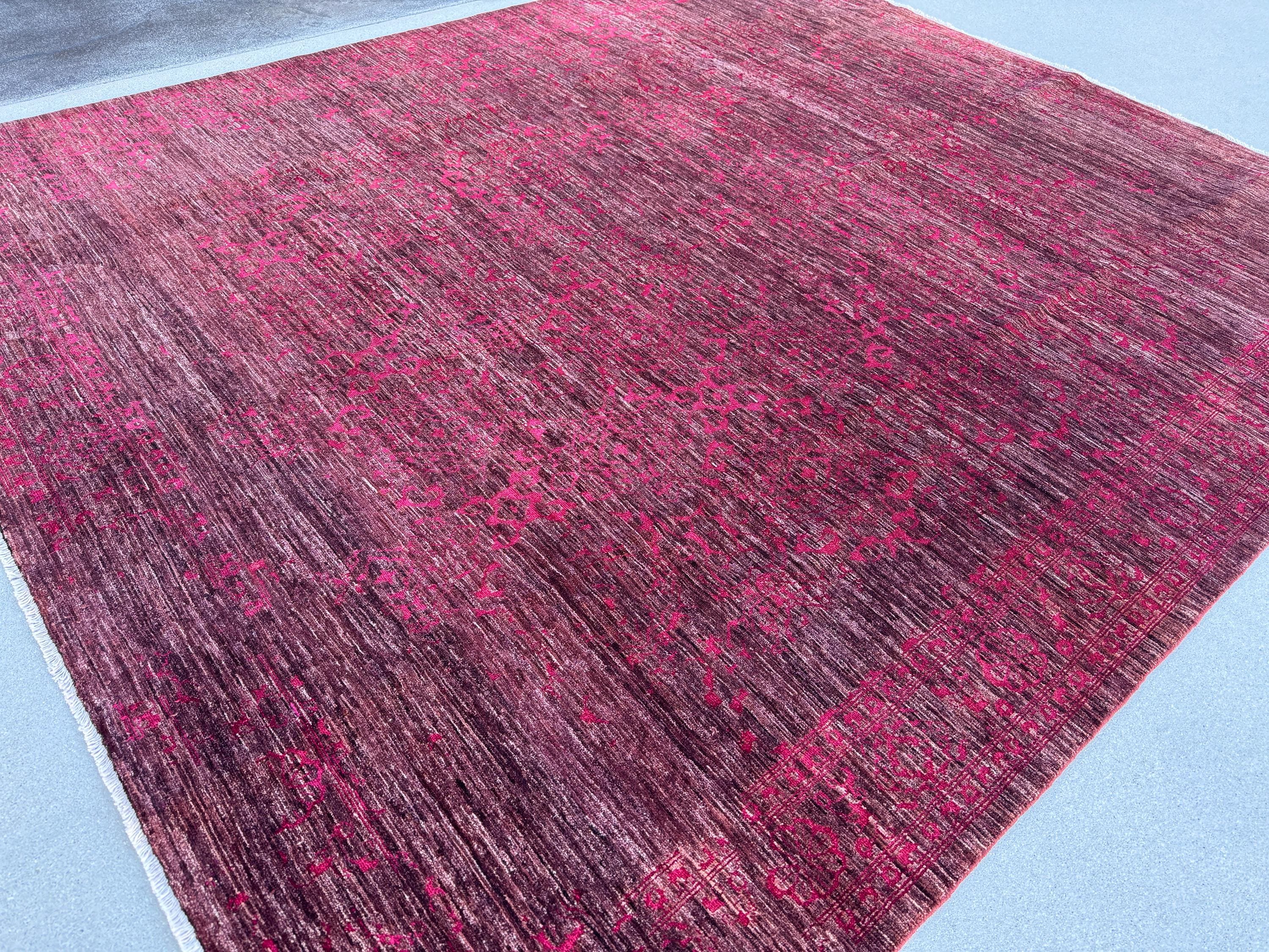 8x10 (256 x 302cm) Handmade Afghan Rug | Crimson Garnet Maroon Brick Blood Red Auburn Ruby Fuchsia Magenta Dusty Rose Pink Mocha Beige Cream