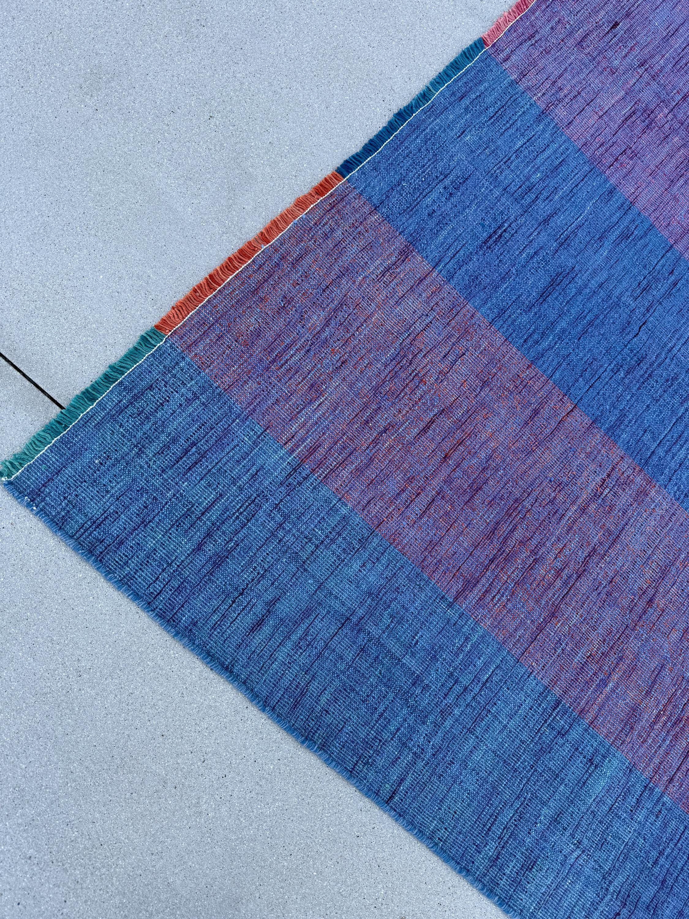 8x12 Handmade Afghan Kilim Rug | Pastel Denim Blue Purple Lavender | Wool Flatwoven Flatweave Handknotted Moroccan Eco-Friendly Outdoor Boho