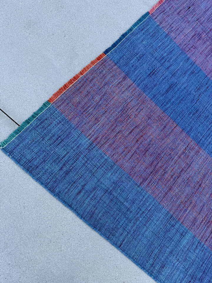 8x12 Handmade Afghan Kilim Rug | Pastel Denim Blue Purple Lavender | Wool Flatwoven Flatweave Handknotted Moroccan Eco-Friendly Outdoor Boho