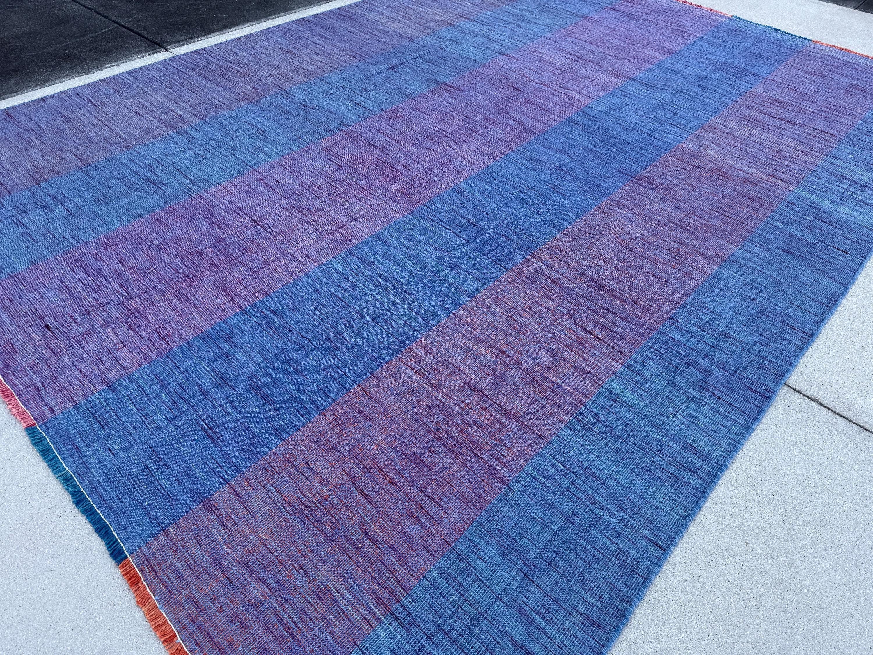 8x12 Handmade Afghan Kilim Rug | Pastel Denim Blue Purple Lavender | Wool Flatwoven Flatweave Handknotted Moroccan Eco-Friendly Outdoor Boho