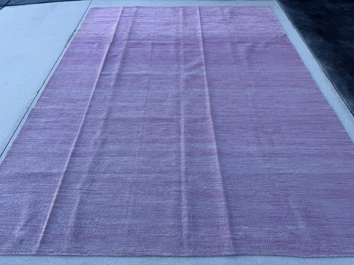 7-8x10 Handmade Afghan Kilim Rug | Lavender Lilac Purple Heathered | Wool Flatweave Solid Modern Minimalist Contemporary Feminine Design