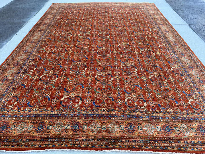 10x14 Handmade Afghan Rug | Brick Red Burnt Rust Terracotta Orange Navy Denim Duck Egg Blue Hazel Green Saffron Gold Beige Ivory Taupe Brown