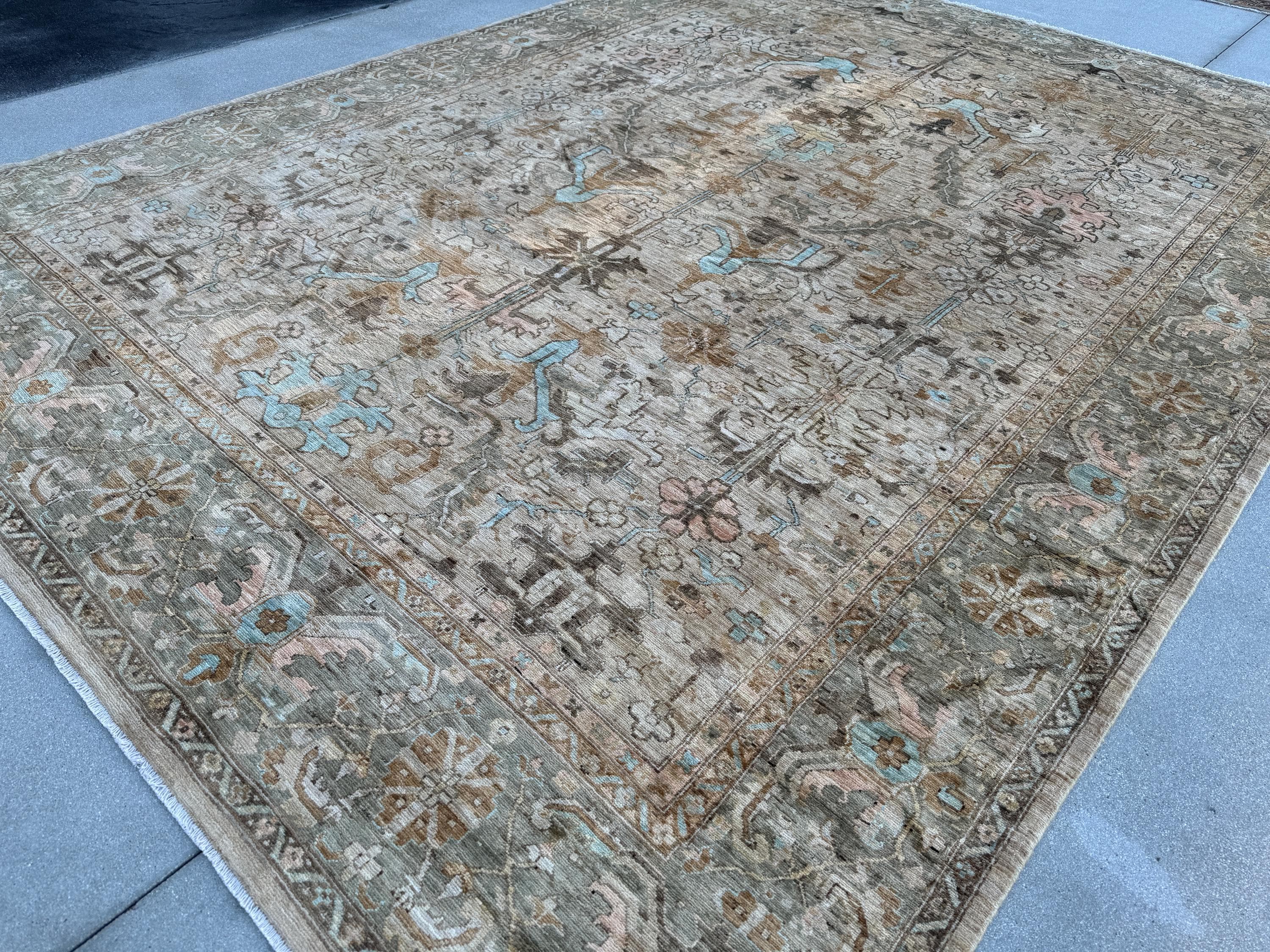 10x14 Handmade Afghan Wool Rug | Neutral Oushak Design | Hand-Knotted Traditional Area Rug