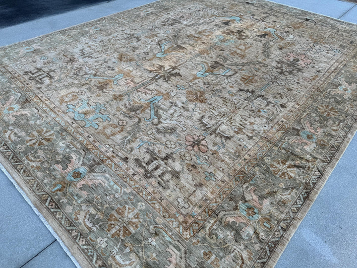 10x14 Handmade Afghan Wool Rug | Neutral Oushak Design | Hand-Knotted Traditional Area Rug