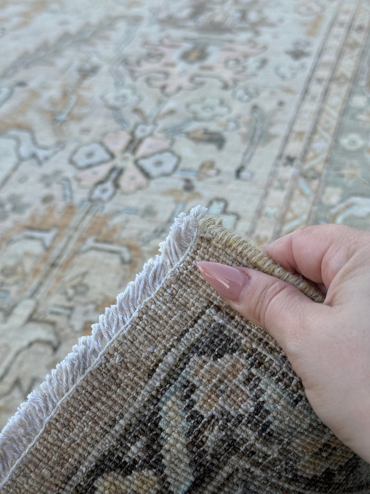 10x14 Handmade Afghan Wool Rug | Neutral Oushak Design | Hand-Knotted Traditional Area Rug