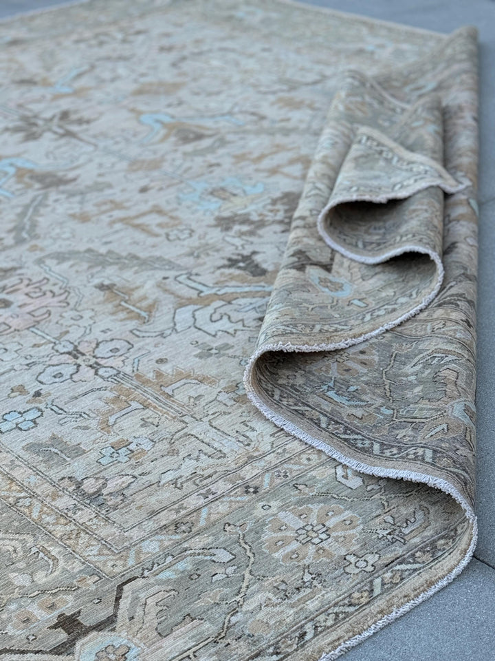 10x14 Handmade Afghan Wool Rug | Neutral Oushak Design | Hand-Knotted Traditional Area Rug