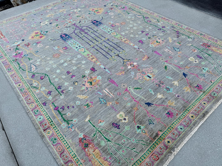 6x8 Handmade Afghan Area Rug | Grey Fuchsia Baby Pink Eggplant Purple Powder Denim Midnight Blue Forest Mint Green Gold Cream Ivory White