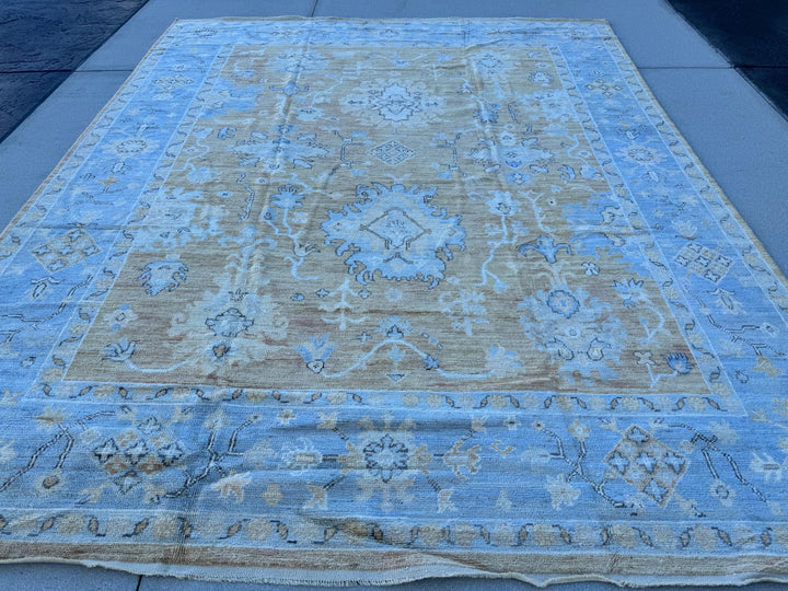 9x11 (284 x 347 cm) Handmade Afghan Rug | Powder Duck Egg Baby Blue Slate Charcoal Grey Peach Saffron Gold Cornsilk Ivory Cream Beige Taupe