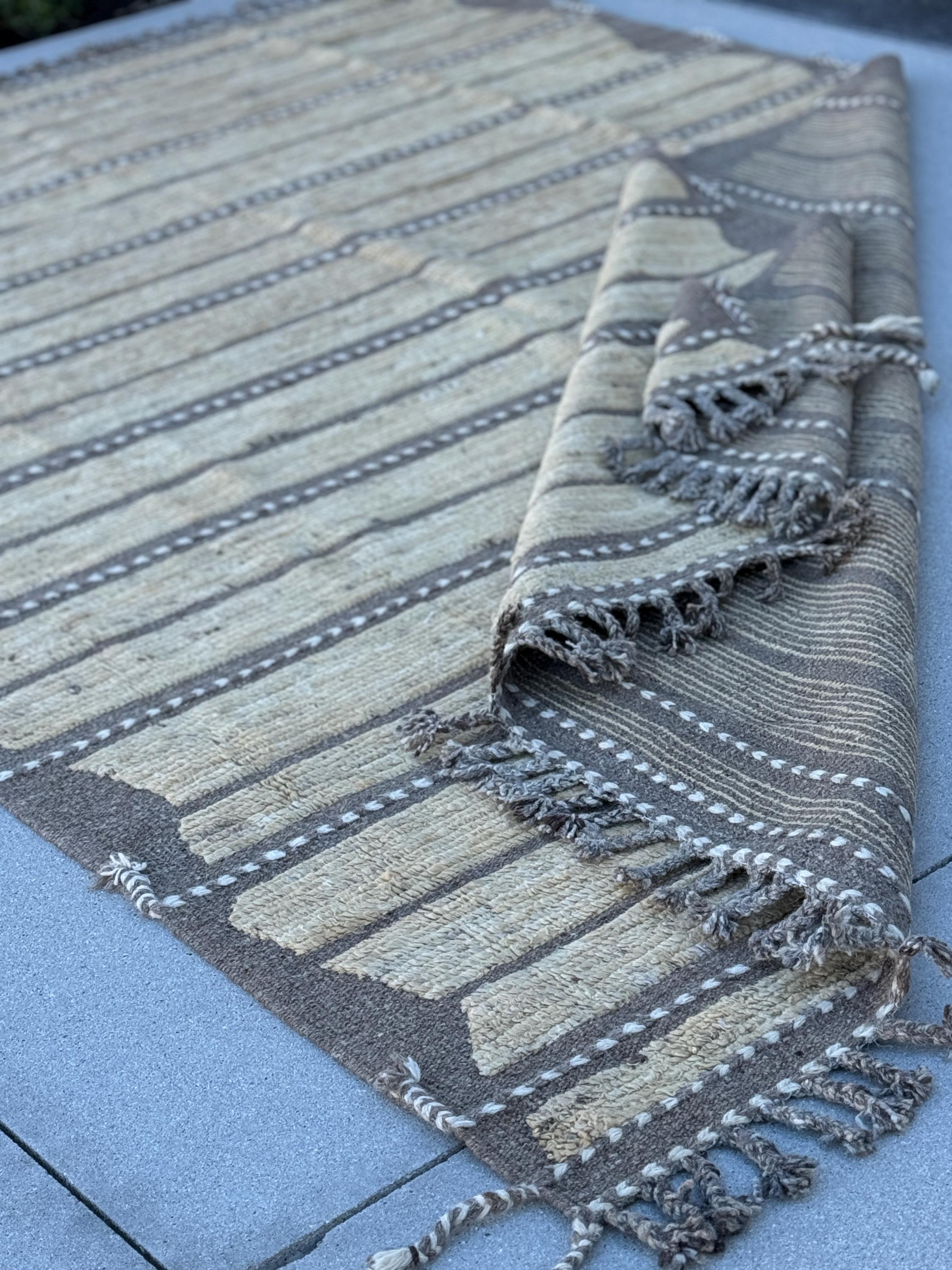 7x10 (208 x 309cm) Handmade Afghan Kilim Rug | Taupe Tan Hazelnut Mocha Brown Beige Ivory Cream | Flatweave Wool Turkish Neutral Oushak