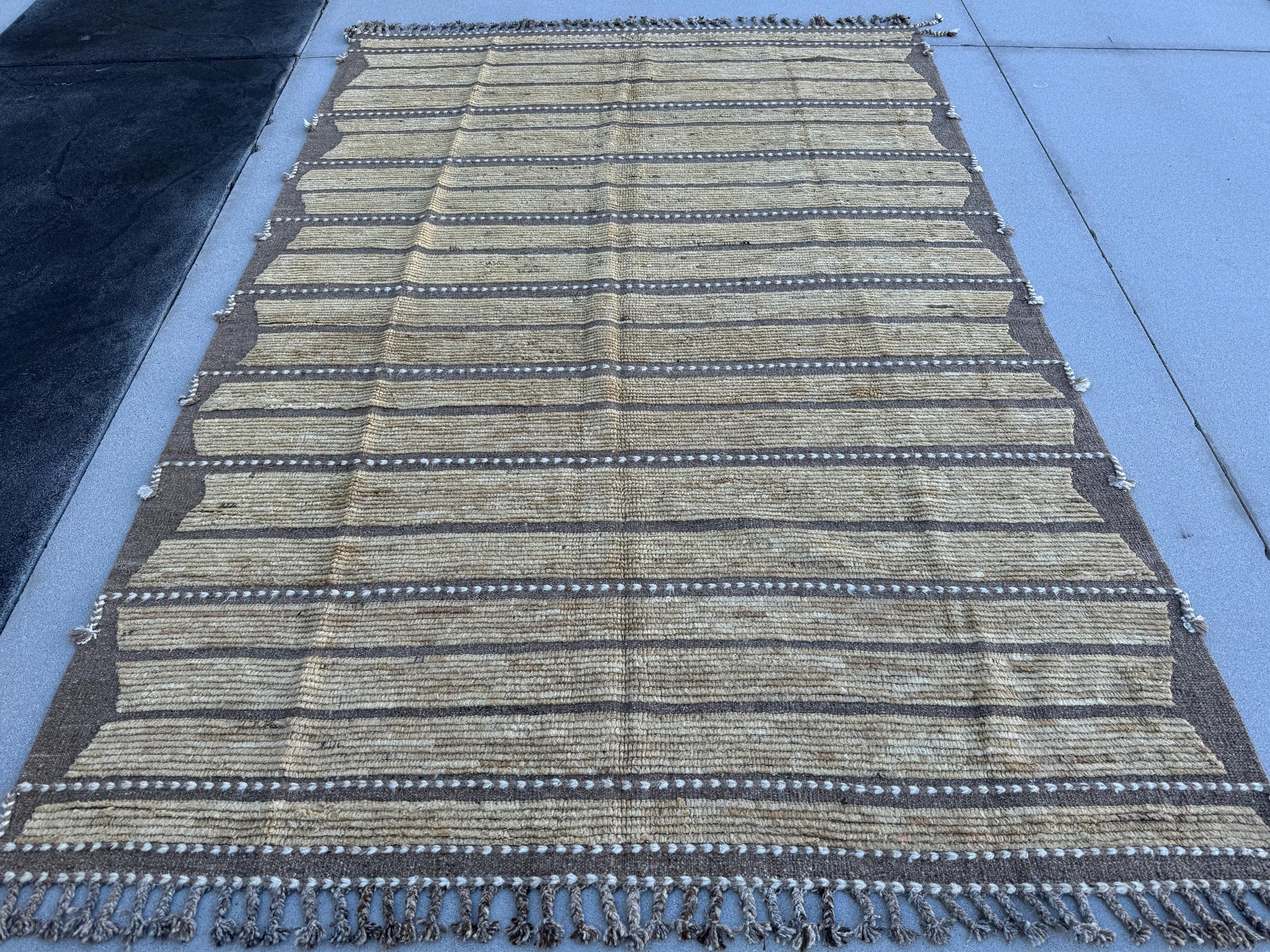 7x10 (208 x 309cm) Handmade Afghan Kilim Rug | Taupe Tan Hazelnut Mocha Brown Beige Ivory Cream | Flatweave Wool Turkish Neutral Oushak