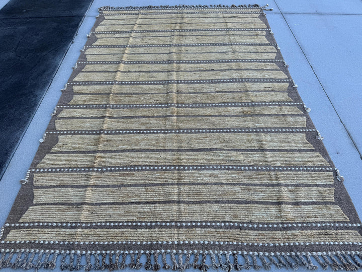 7x10 (208 x 309cm) Handmade Afghan Kilim Rug | Taupe Tan Hazelnut Mocha Brown Beige Ivory Cream | Flatweave Wool Turkish Neutral Oushak