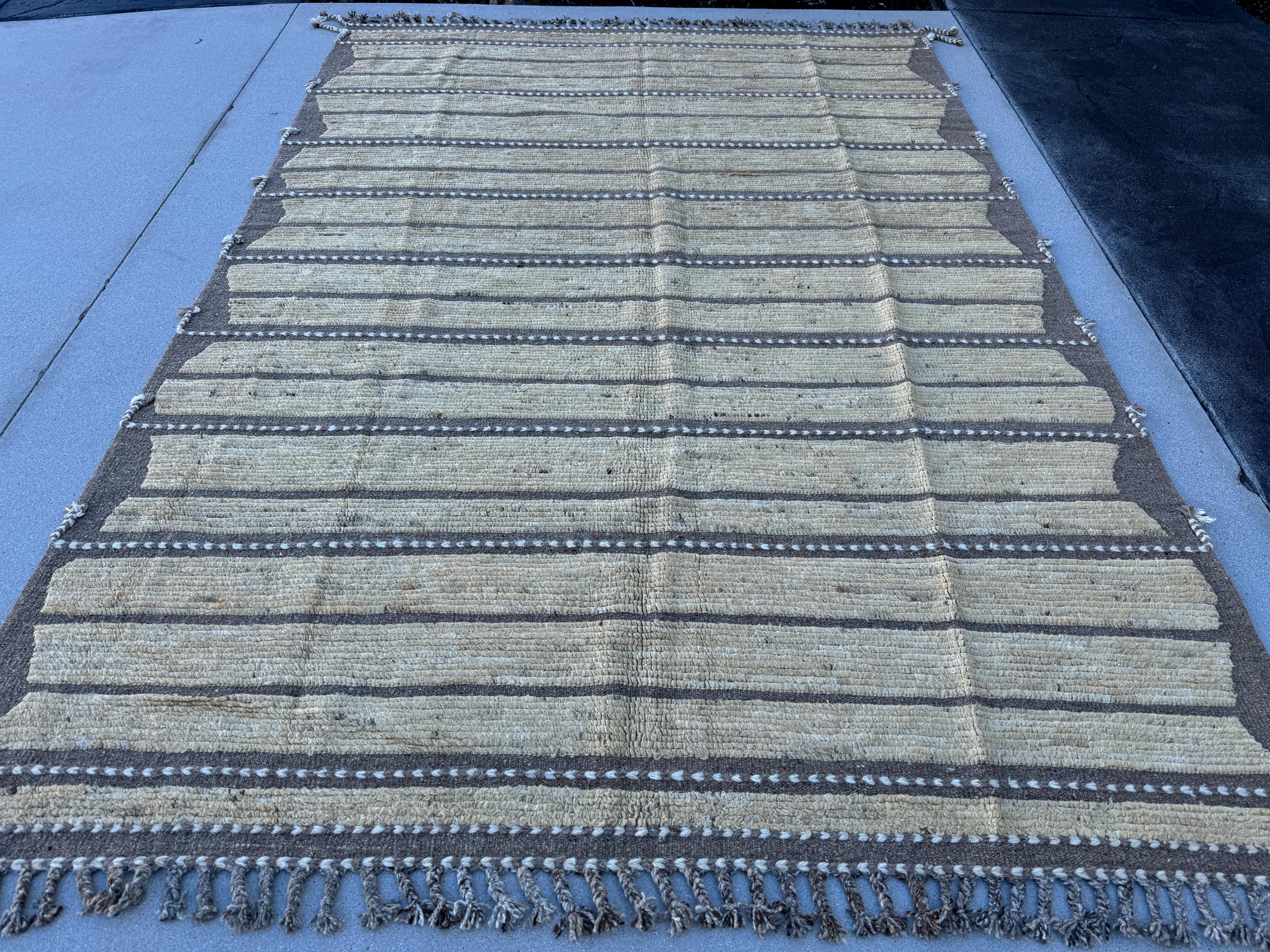 7x10 (208 x 309cm) Handmade Afghan Kilim Rug | Taupe Tan Hazelnut Mocha Brown Beige Ivory Cream | Flatweave Wool Turkish Neutral Oushak