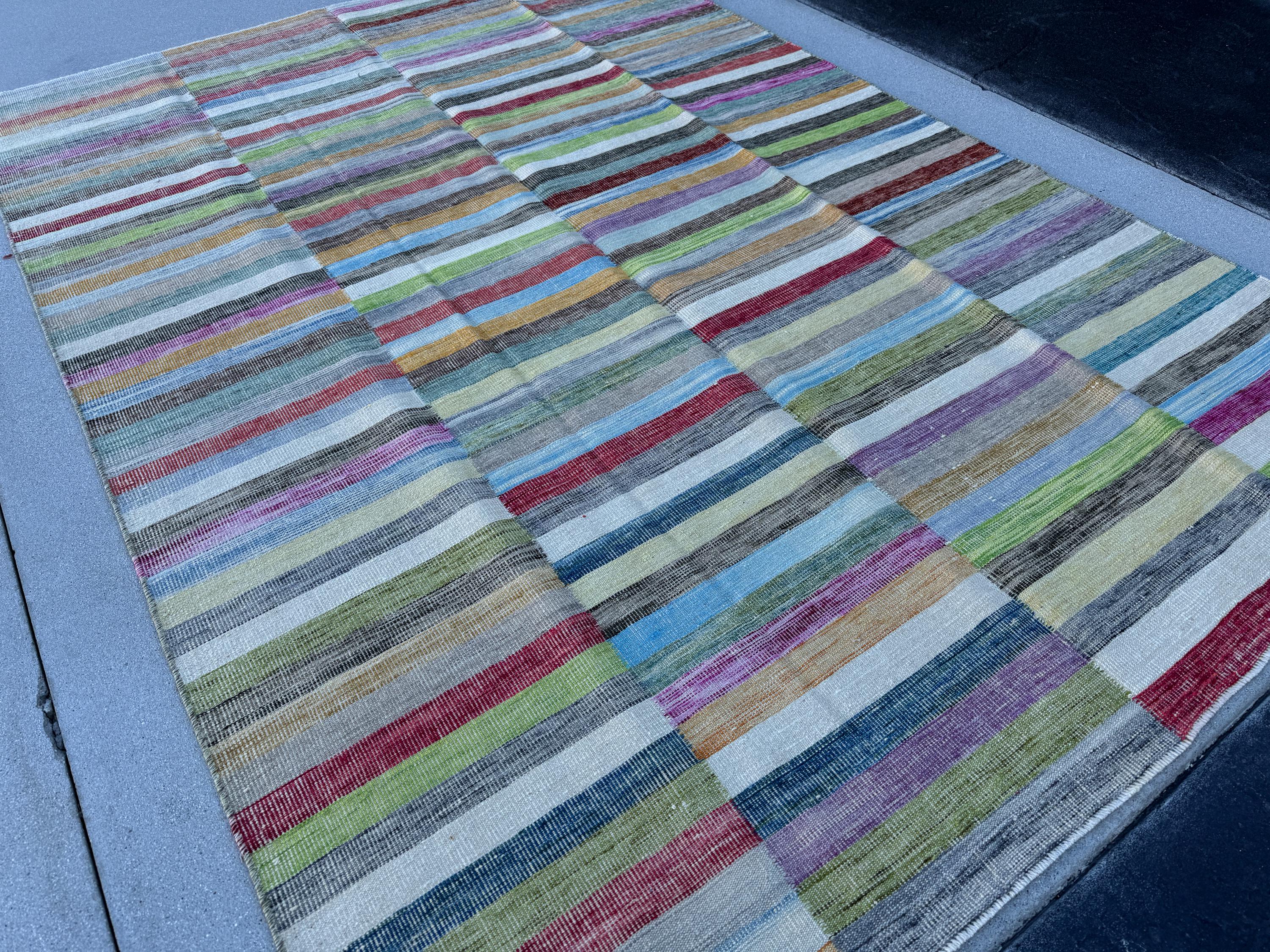 7x10 Handmade Afghan Kilim Rug | Beige Charcoal Grey Mocha Brown Denim Sky Blue Brick Red Saffron Mustard Yellow Magenta Moss Lime Green