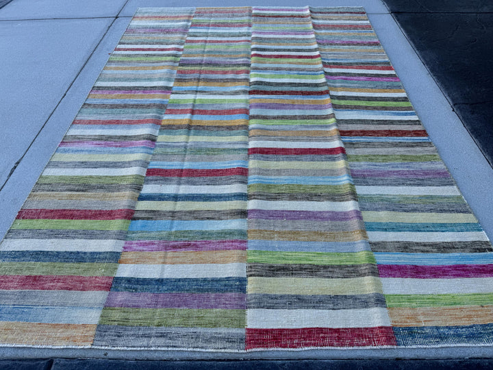 7x10 Handmade Afghan Kilim Rug | Beige Charcoal Grey Mocha Brown Denim Sky Blue Brick Red Saffron Mustard Yellow Magenta Moss Lime Green