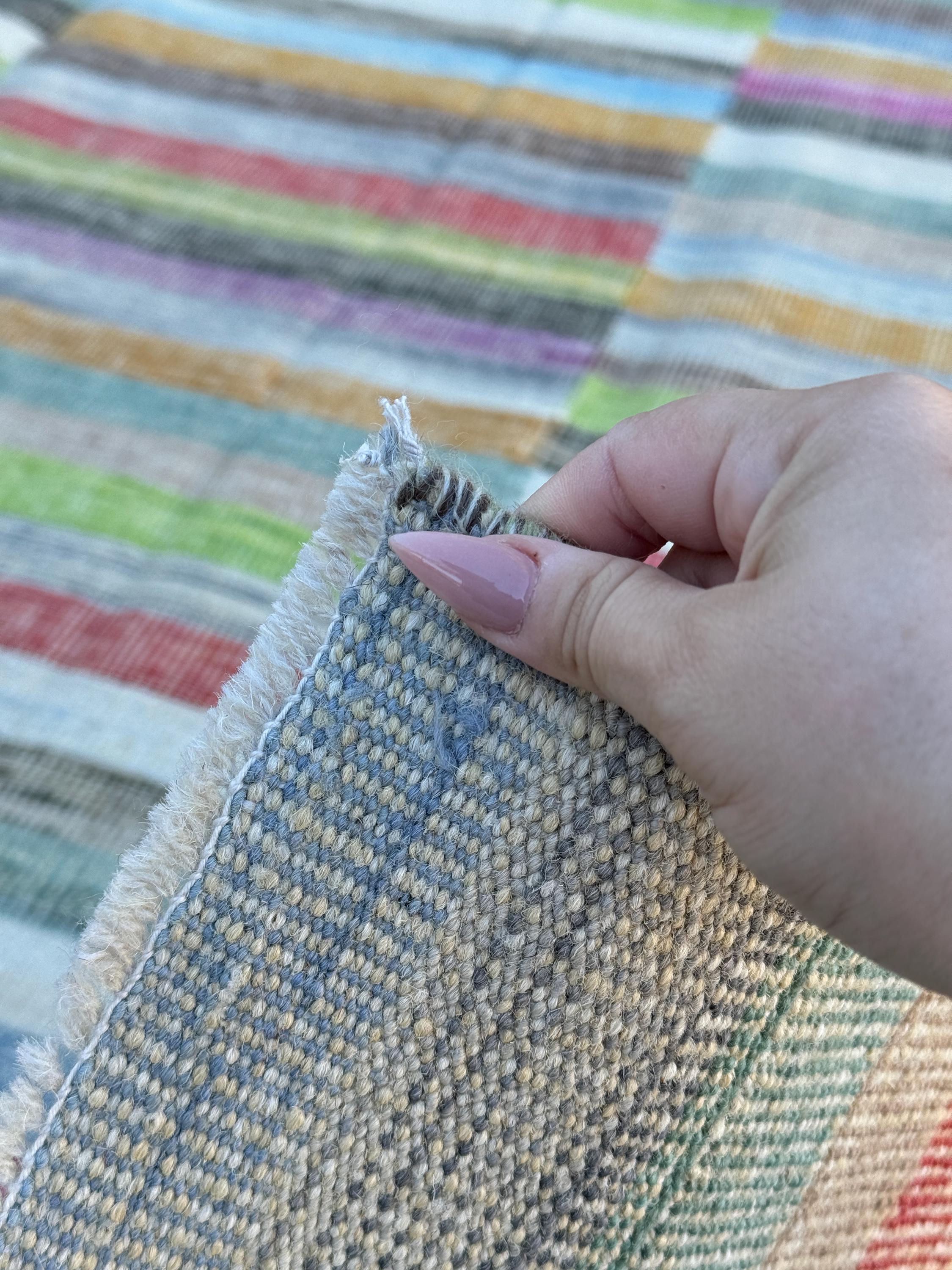 7x10 Handmade Afghan Kilim Rug | Beige Charcoal Grey Mocha Brown Denim Sky Blue Brick Red Saffron Mustard Yellow Magenta Moss Lime Green