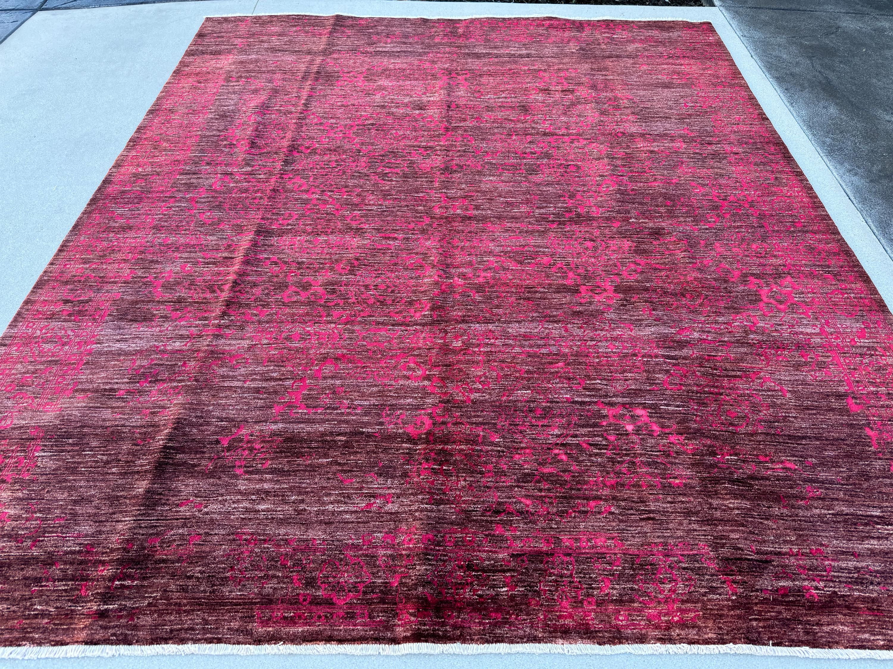 8x10 (256 x 302cm) Handmade Afghan Rug | Crimson Garnet Maroon Brick Blood Red Auburn Ruby Fuchsia Magenta Dusty Rose Pink Mocha Beige Cream