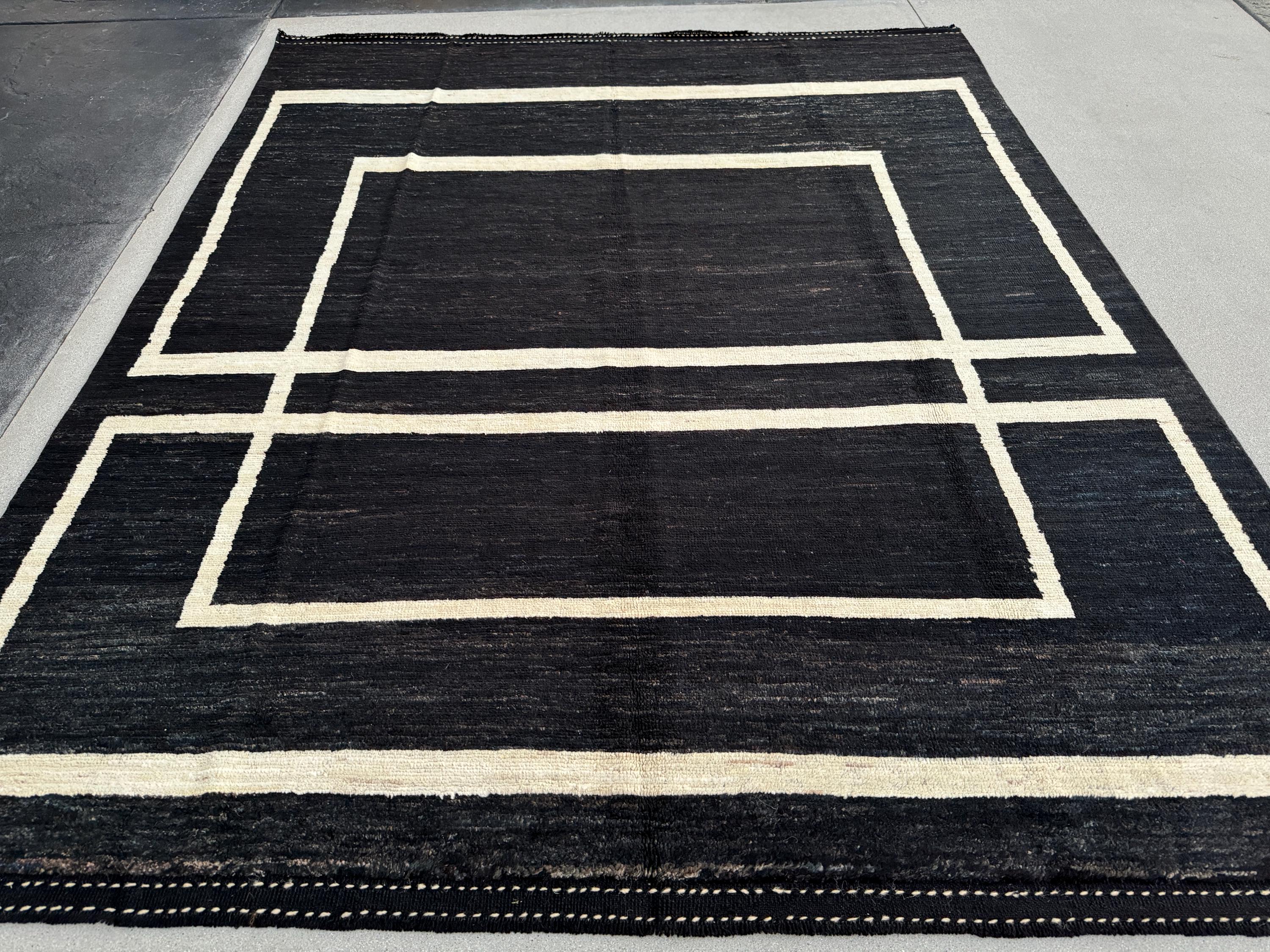 8x10 Handmade Afghan Kilim Rug | Black Charcoal Cornsilk Saffron Yellow Gold | Flatweave Flatwoven Luxury Wool Quality Modern