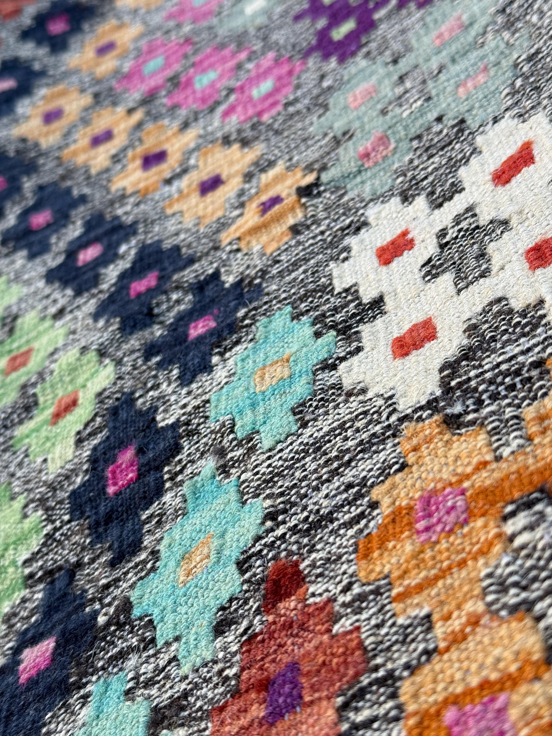 7x10 Handmade Afghan Kilim Rug | Grey Baby Pink Crimson Red Chocolate Midnight Blue Teal Mint Green Fuchsia Black Peach Orange Burgundy