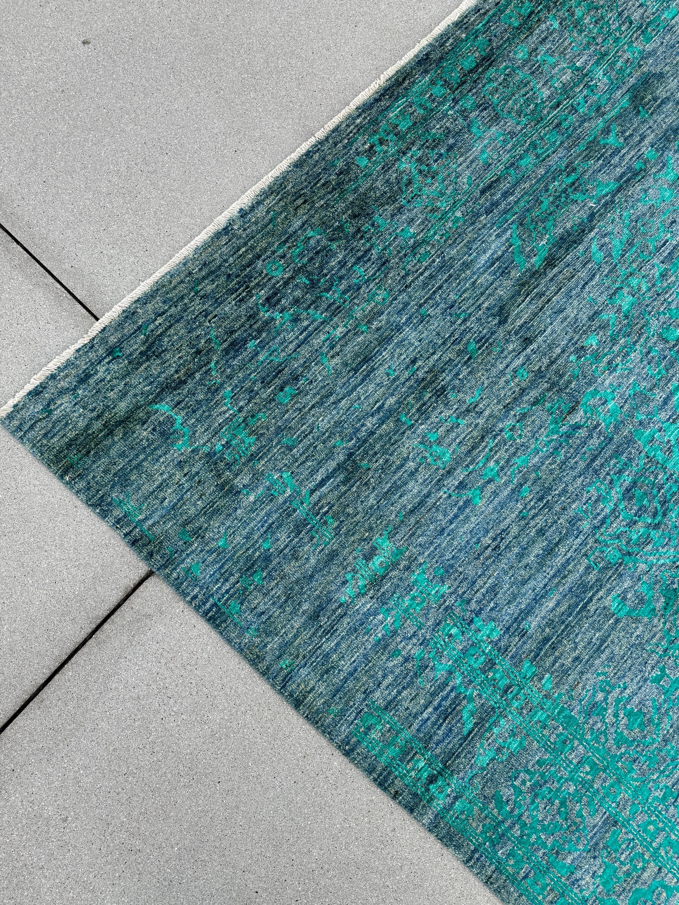 8x9 (248.9 x 297cm) Handmade Afghan Rug | Charcoal Slate Grey Black Teal Turquoise Blue Green Ivory Cream Beige | Flat Woven Layering Rug