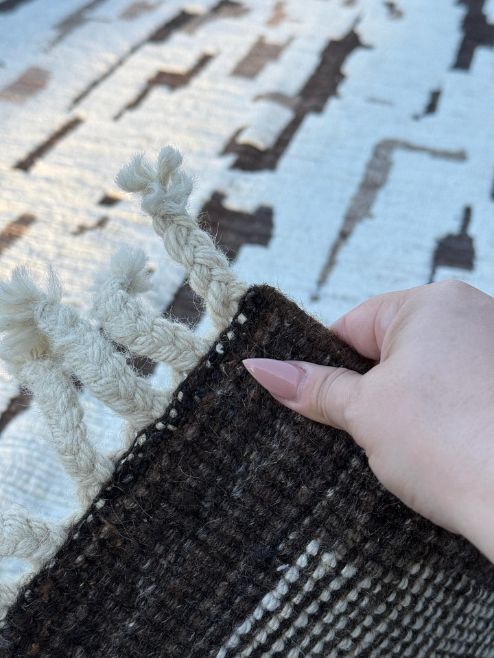 11x15 (335x457) Handmade Afghan Moroccan Rug | White Ivory Cream Beige Tan Taupe Coffee Mocha Brown | Wool Plush Berber Beni Shag Abstract