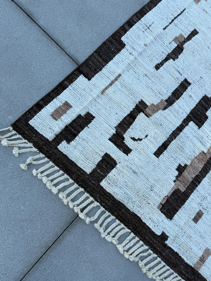 11x15 (335x457) Handmade Afghan Moroccan Rug | White Ivory Cream Beige Tan Taupe Coffee Mocha Brown | Wool Plush Berber Beni Shag Abstract