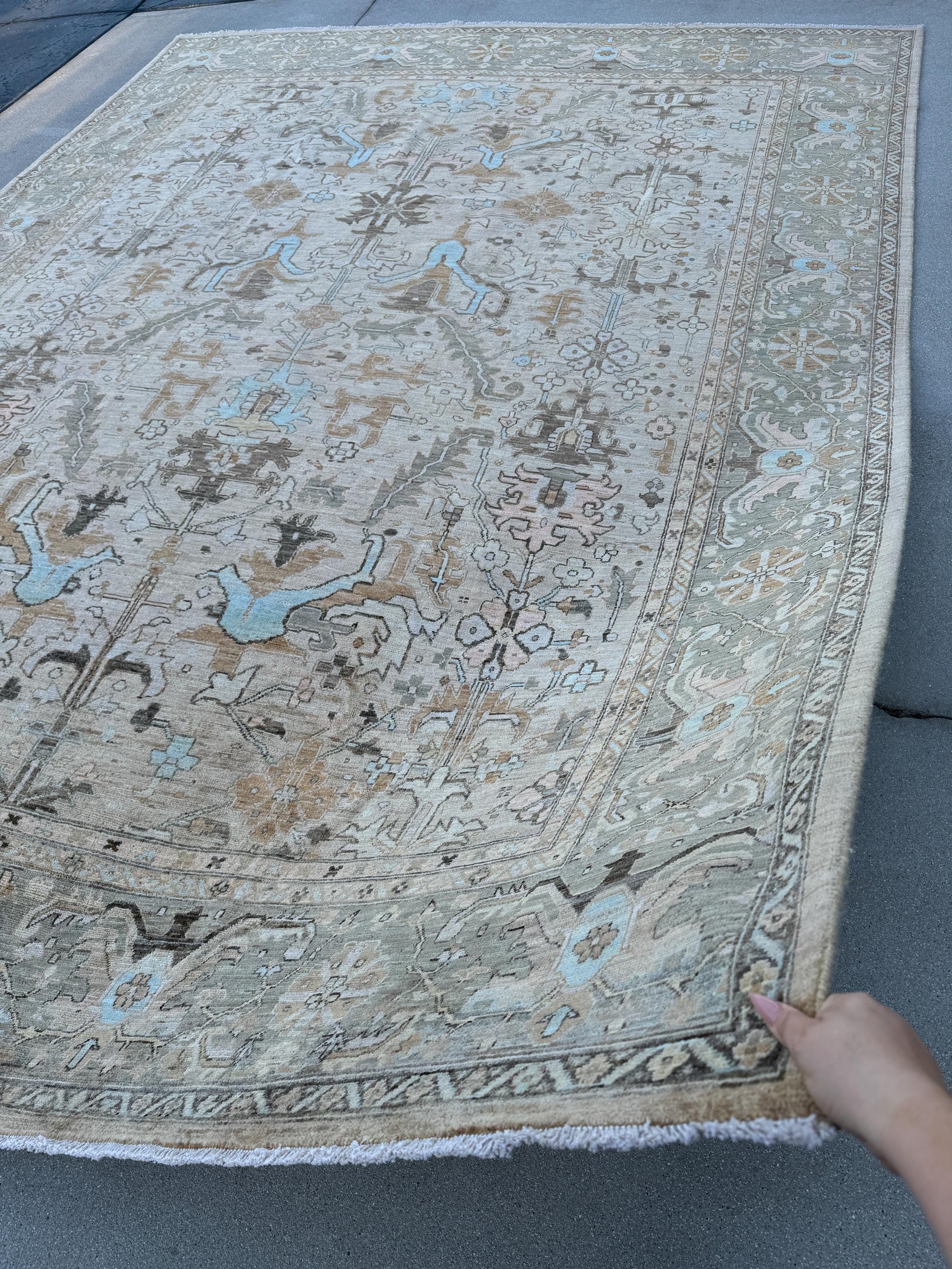 10x14 Handmade Afghan Wool Rug | Neutral Oushak Design | Hand-Knotted Traditional Area Rug