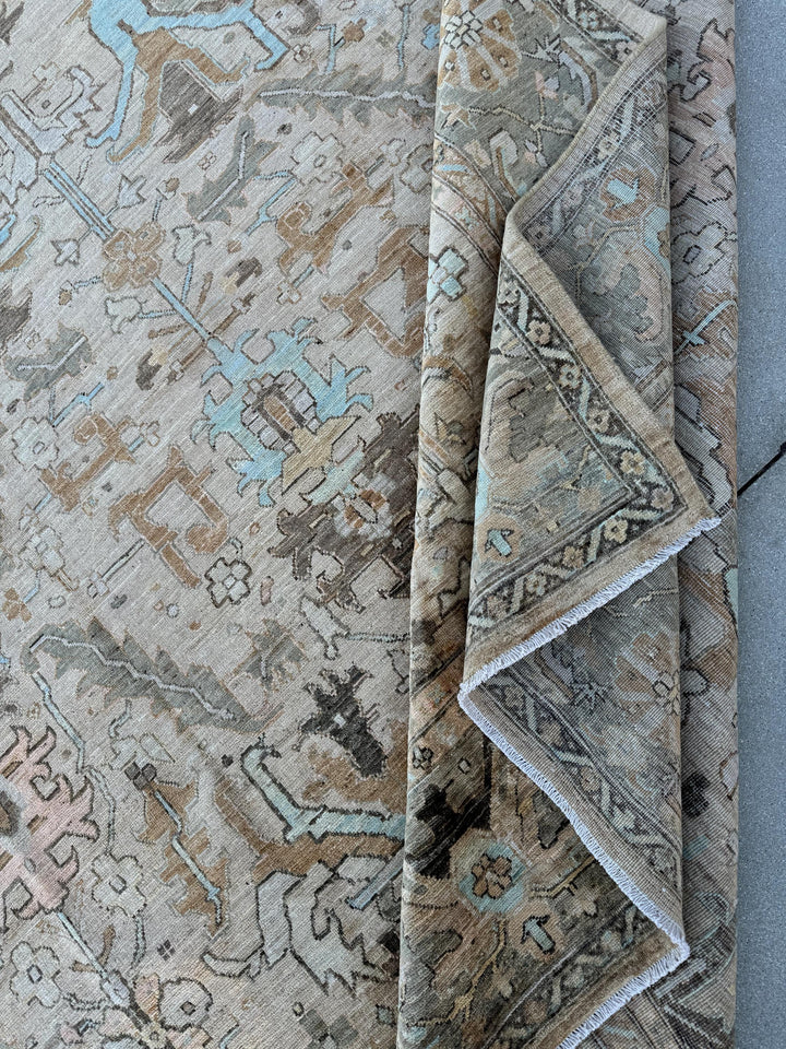 10x14 Handmade Afghan Wool Rug | Neutral Oushak Design | Hand-Knotted Traditional Area Rug